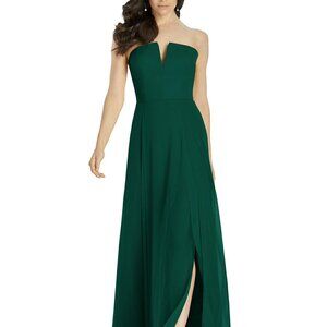 Dessy 3041....Strapless Notch Chiffon Maxi Dress....Hunter Green...Size 2 Long